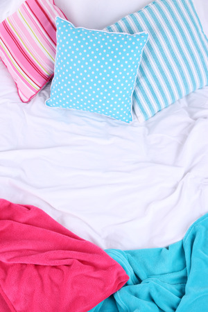 Unmade bed close upの写真素材