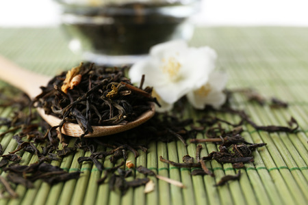 Jasmine tea on tableの写真素材