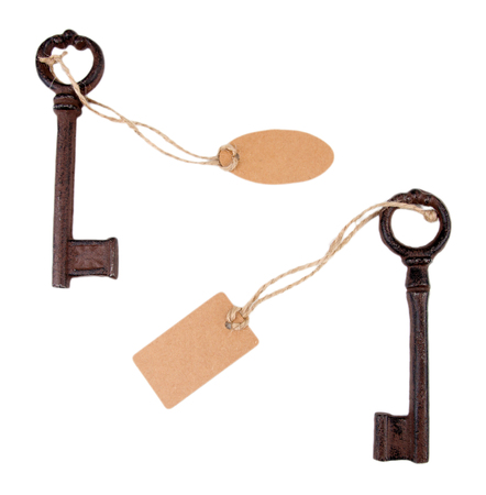 Keys with empty tag, isolated on whiteの写真素材