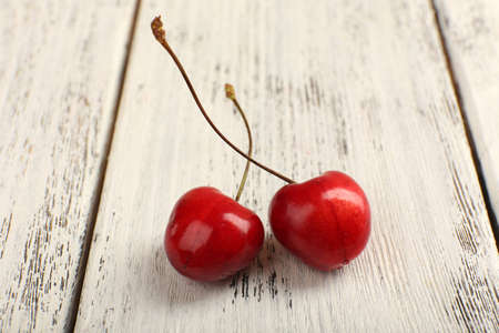 Cherry berries on table close-up