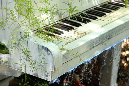 Garden with pond and piano in retro styleの写真素材