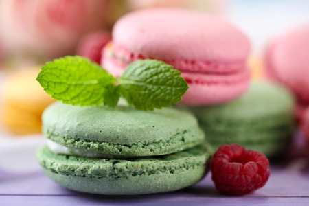 Gentle macaroons on table close-upの写真素材