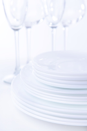 Set of white dishes close-upの写真素材