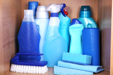 Cleaning products on shelfの写真素材