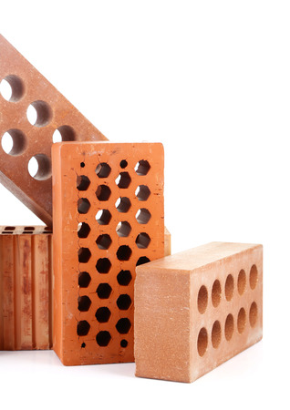 Brown bricks, isolated on whiteの写真素材