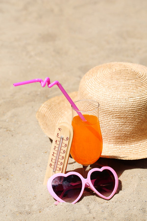 Thermometer in sand close-upの写真素材