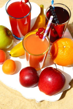 Delicious cocktails on beach, close-upの写真素材