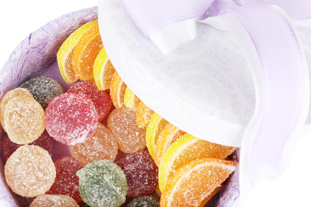 Testy jelly candies in present box close up