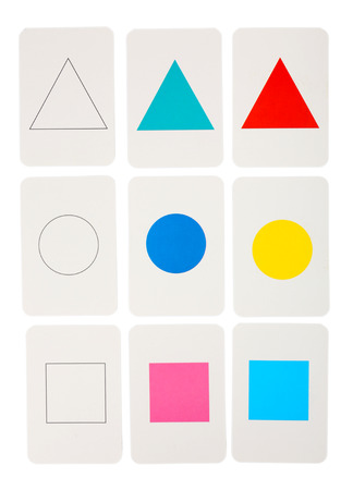 Educational cards with color geometric shapes, isolated on white