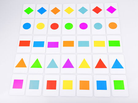 Educational cards with color geometric shapes, close upの写真素材