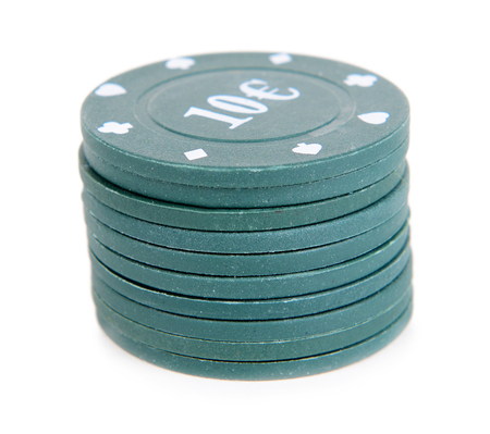 Chips for poker isolated on whiteの写真素材