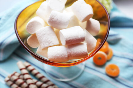 Sweet marshmallows on table, close-upの写真素材
