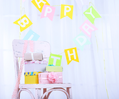 Many birthday gifts in roomの写真素材