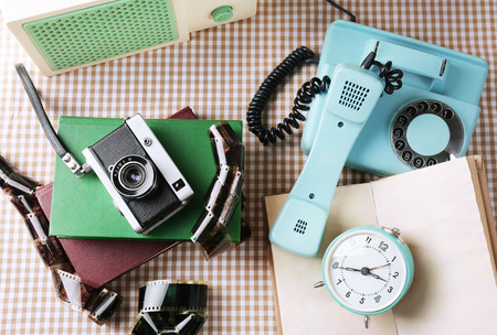 Retro things on table, close upの写真素材