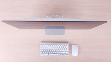 Modern computer on wooden tableの写真素材