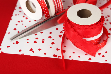 Ribbons with scissors close upの写真素材