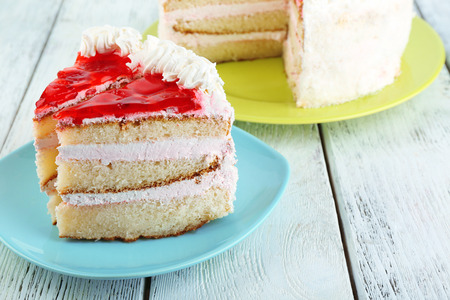 Strawberry cake on table close-up