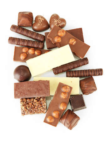 Chocolate and sweets isolated on whiteの写真素材