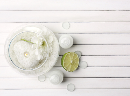 Spa setting on wooden backgroundの写真素材