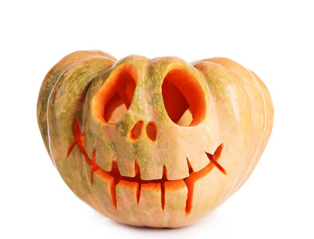 Halloween pumpkin isolated on whiteの写真素材