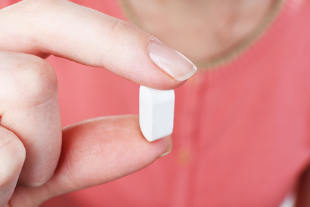 Pill in hand, close-upの写真素材