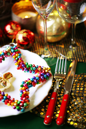 Serving Christmas table close-upの写真素材