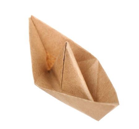 Origami boat, isolated on whiteの写真素材
