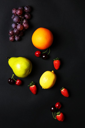 Fruits on black backgroundの写真素材