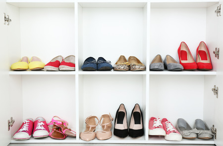 Collection of shoes on shelvesの写真素材