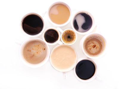 Lots of coffee cups on white backgroundの写真素材