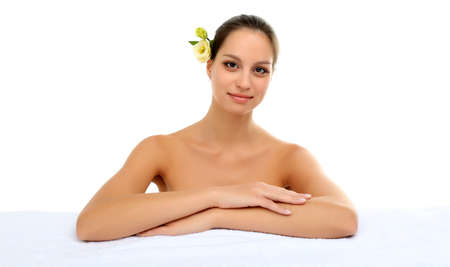 Beautiful young woman isolated on whiteの写真素材