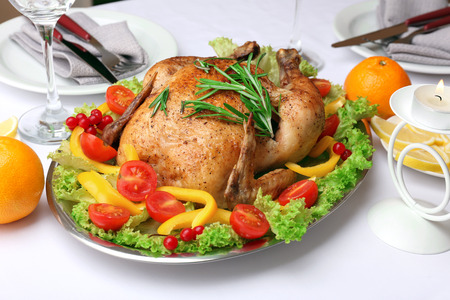 Baked chicken for festive dinnerの写真素材