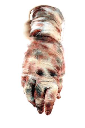 Hand of mummy isolated on whiteの写真素材