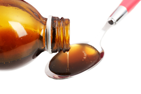 Cough syrup, close-upの写真素材