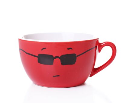 Emotional cup isolated on whiteの写真素材