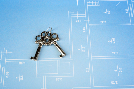 Key on house plan close-upの写真素材