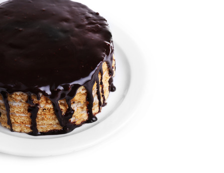 Chocolate cake isolated on whiteの写真素材