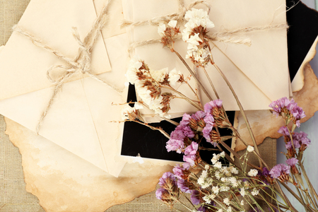 Vintage memories with dry flowers close upの写真素材