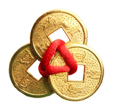 Feng shui coins isolated on whiteの写真素材