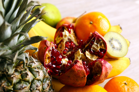 Assortment of exotic fruits close-upの写真素材