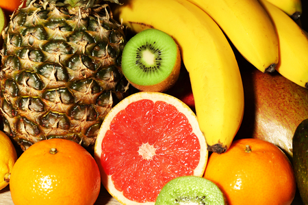 Assortment of exotic fruits close-upの写真素材