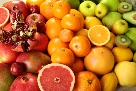 Assortment of exotic fruits close-upの写真素材
