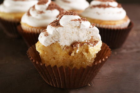 Delicious cupcakes on table close-upの写真素材