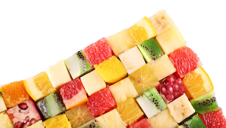 Sliced fruits isolated on whiteの写真素材