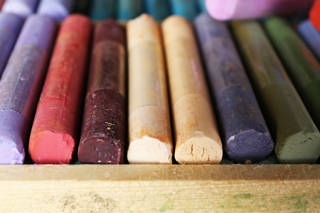 Colorful chalk pastels in box close upの写真素材