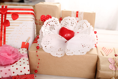 Beautiful gift boxes close-up. Valentine Day conceptの写真素材