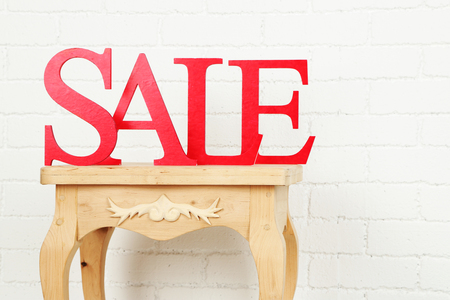 Sale on side table in roomの写真素材