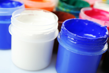 Colorful watercolor on white background, closeup viewの写真素材