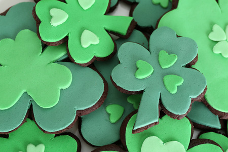 cookies in shape of clover leaf for St Patrick Day close upの写真素材