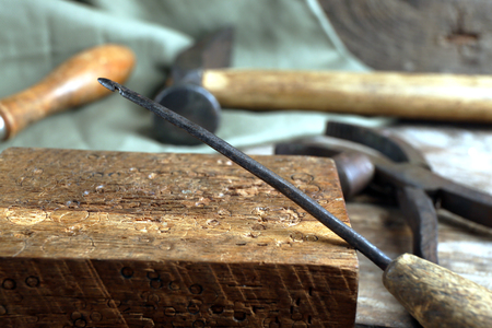 Craft tools on table close up